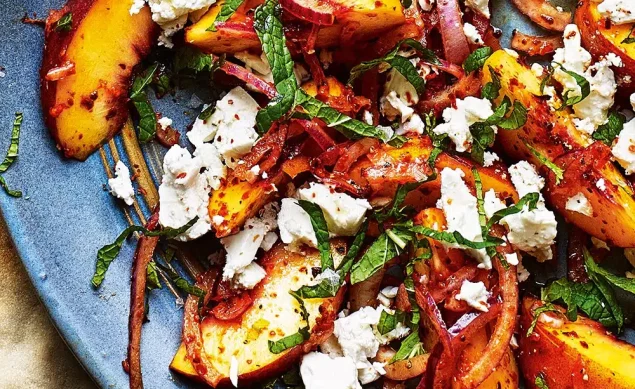 Salade peche menthe feta Ottolenghi